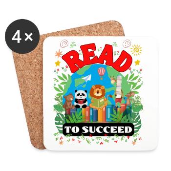 Lire pour réussir - Idée cadeau pour enfants enseignants - Dessous de verre (lot de 4) - blanc - Devant