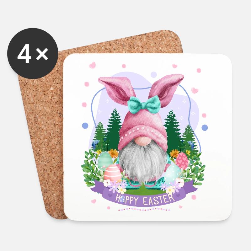Hoppy Gnome Easter - Easter Gift Idea - Untersetzer (4er-Set) - Weiß