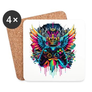 Gaming König Controller Flügel Graffiti - Untersetzer (4er-Set) - Weiß - Vorne