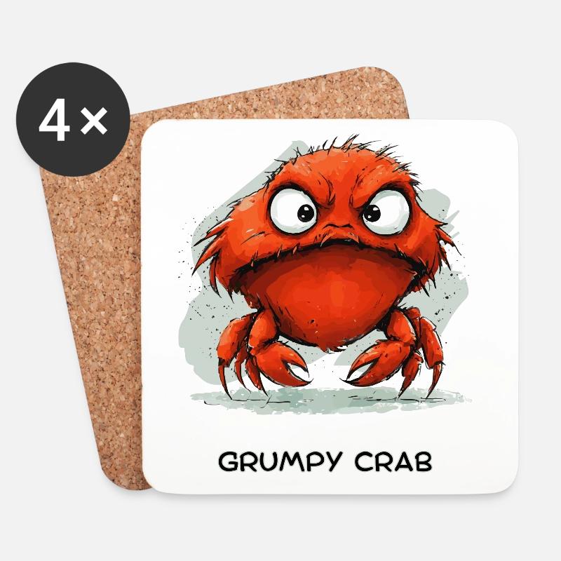 Grumpy Crab - Mürrische Cartoon Krabbe Design - Untersetzer (4er-Set) - Weiß