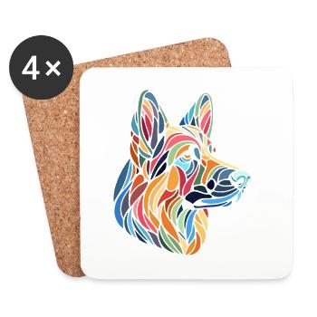German Shepherd Dog Head Geometry Polygon Art - Coasters (set of 4) - white - Front