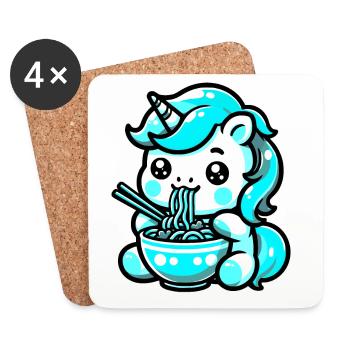Japonais Kawaii Licorne Ramen Cuisine Asiatique - Dessous de verre (lot de 4) - blanc - Devant