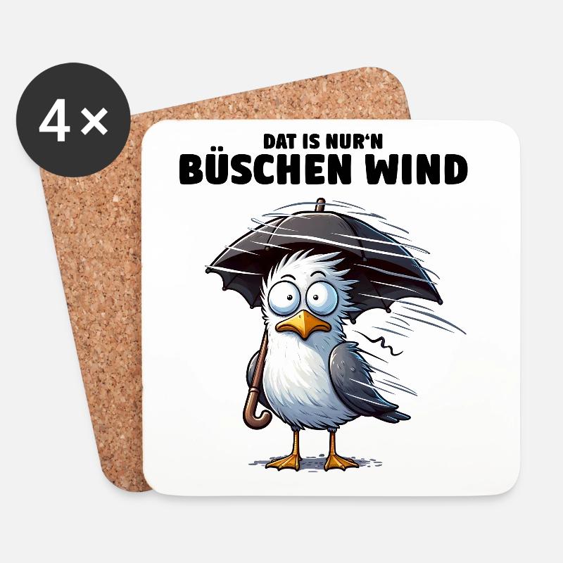 Möwe Sturm Schietwetter, Dat is nur'n büschen Wind - Untersetzer (4er-Set) - Weiß