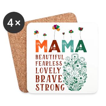 Maman - Belle, Intrépide, Charmante, Courageuse, Forte - Dessous de verre (lot de 4) - blanc - Devant