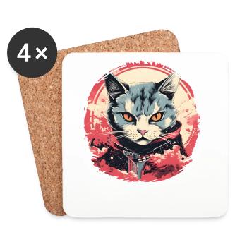 Style d’anime de chat - Dessous de verre (lot de 4) - blanc - Devant