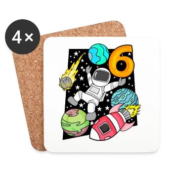 6 Anniversaire Garçon Astronaute Fusée - Dessous de verre (lot de 4) - blanc - Devant
