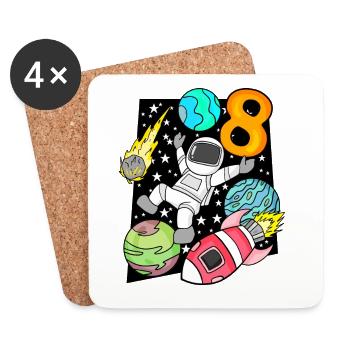 8 Fusée astronaute garçon d’anniversaire - Dessous de verre (lot de 4) - blanc - Devant