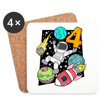 4 Geburtstag Junge Astronaut Rakete Space - Untersetzer (4er-Set) - Weiß - Vorne
