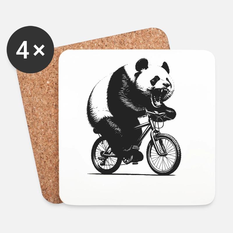Radfahrender Panda - Untersetzer (4er-Set) - Weiß