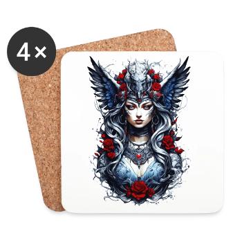 Valkyrie mit Raben Rosen Wikinger - Untersetzer (4er-Set) - Weiß - Vorne