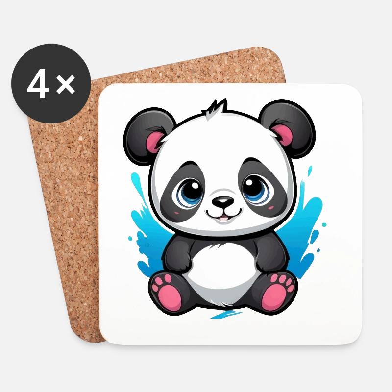 Panda Bär - Untersetzer (4er-Set) - Weiß