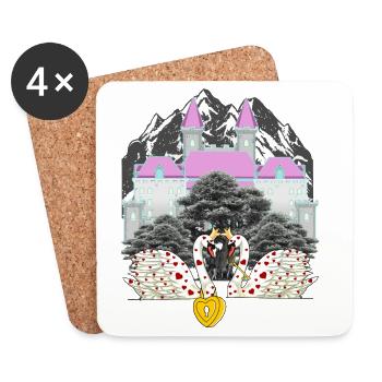 Mountain Castle Swans Love Heart Saint-Valentin - Dessous de verre (lot de 4) - blanc - Devant
