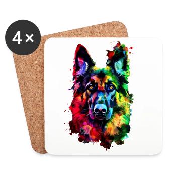 Berger Allemand Couleurs Vives Pop Art Chien Chiens De Berger - Dessous de verre (lot de 4) - blanc - Devant