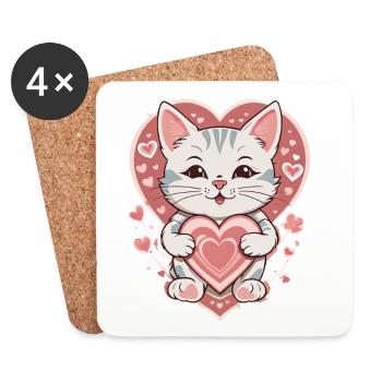 Love Cat , Katze - Untersetzer (4er-Set) - Weiß - Vorne