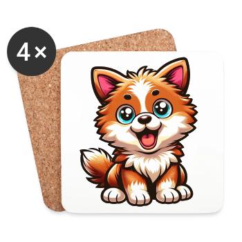 Cute Cartoon Corgi Joyful Puppy Love T-Shirt - Coasters (set of 4) - white - Front