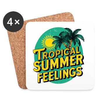 Été Tropical Été Été Soleil Palmiers Vacances - Dessous de verre (lot de 4) - blanc - Devant