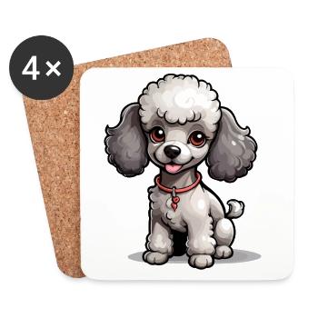 Caniche gris avec collier - Dessous de verre (lot de 4) - blanc - Devant