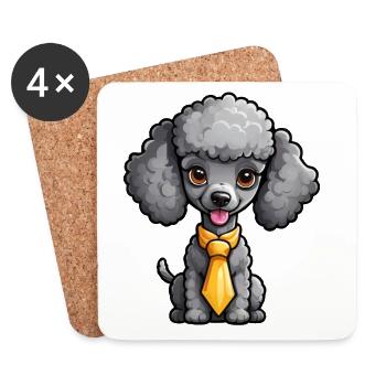Caniche gris avec cravate - Dessous de verre (lot de 4) - blanc - Devant