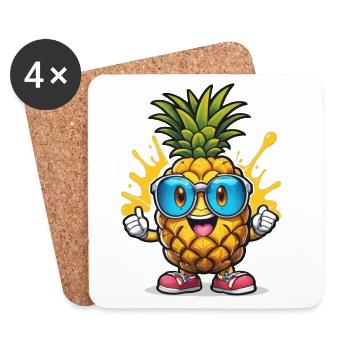 Lustige Ananas mit Brille - Untersetzer (4er-Set) - Weiß - Vorne
