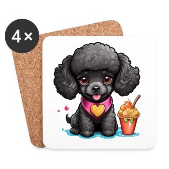 Caniche noir avec cœur à l’abreuvoir - Dessous de verre (lot de 4) - blanc - Devant