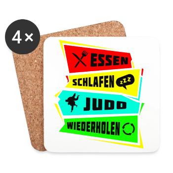 Essen Schlafen Judo wiederholen - Untersetzer (4er-Set) - Weiß - Vorne