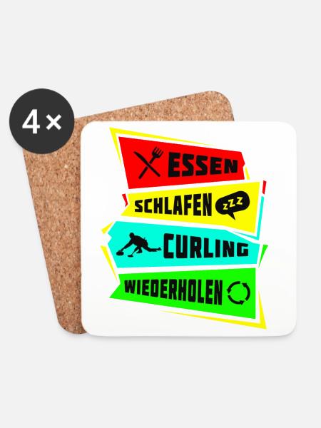Essen Schlafen Curling wiederholen - Untersetzer (4er-Set) - Weiß
