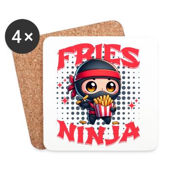 Pommes Ninja Fries Ninja Fast Food Niedlich Kawaii - Untersetzer (4er-Set) - Weiß - Vorne