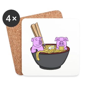 Kawaii Japan Pig Ramen - Coasters (set of 4) - white - Front