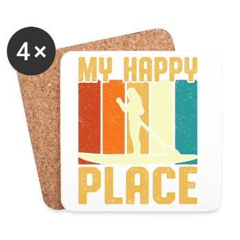 My Happy Place Girl Paddle Board Retro Vintage - Coasters (set of 4) - white - Front