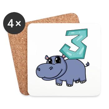 3rd Birthday Motif Hippopotamus - Three Years Old - Coasters (set of 4) - white - Front