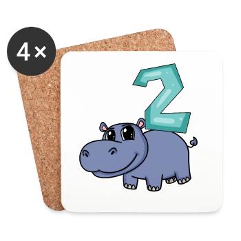 Motif 2ème anniversaire Hippopotame - Deux ans - Dessous de verre (lot de 4) - blanc - Devant