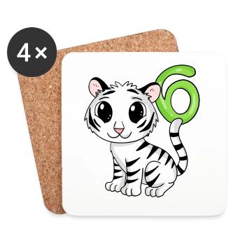 6th Birthday Motif Tiger - Six Years Old - Coasters (set of 4) - white - Front