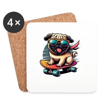 Skater Mops Hund - Untersetzer (4er-Set) - Weiß - Vorne