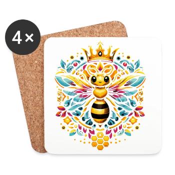 Vibrant, colorful queen bee motif - Coasters (set of 4) - white - Front