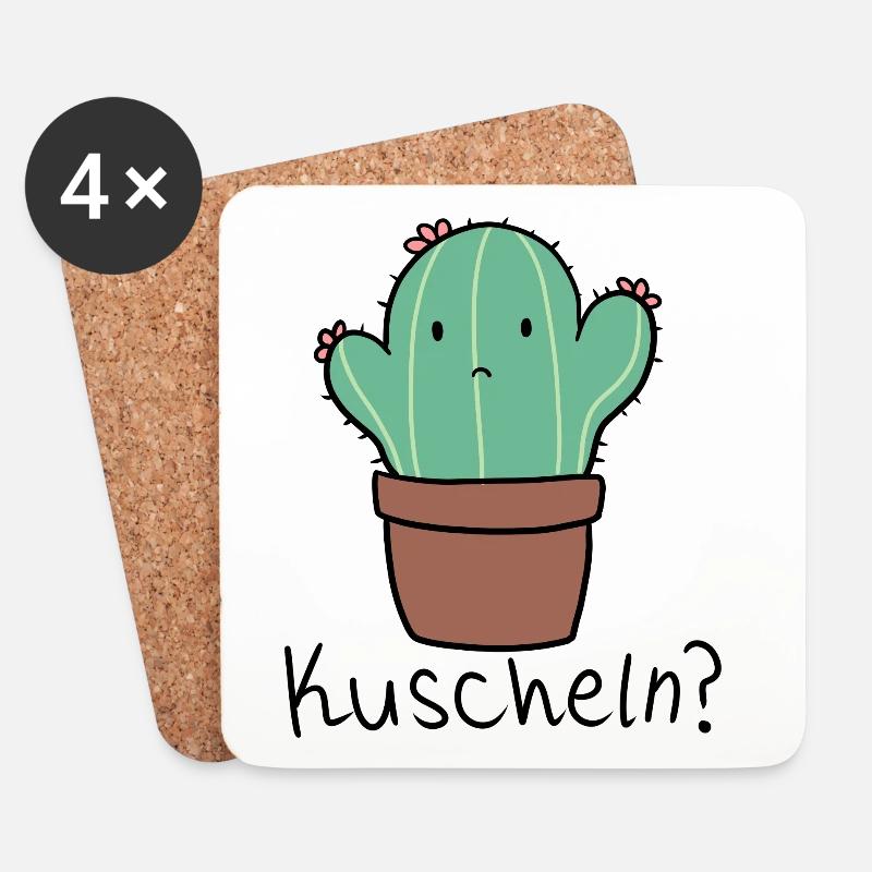 Süßer Kaktus/ Sukkulente will kuscheln - Untersetzer (4er-Set) - Weiß