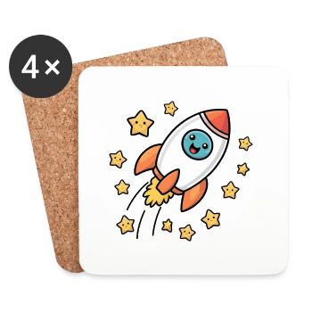 Lustige Rakete für Kinder - Untersetzer (4er-Set) - Weiß - Vorne