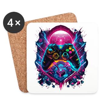 Vibrant Cyberpunk Gaming Controller Grafik - Untersetzer (4er-Set) - Weiß - Vorne