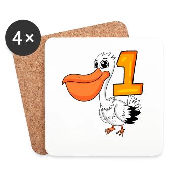 1 year old - school enrollment - pelican motif - number 1 - Coasters (set of 4) - white - Front