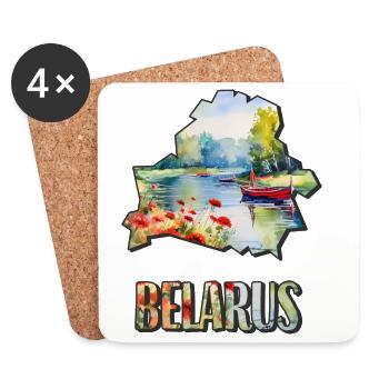Watercolor Map of Belarus - Coasters (set of 4) - white - Front