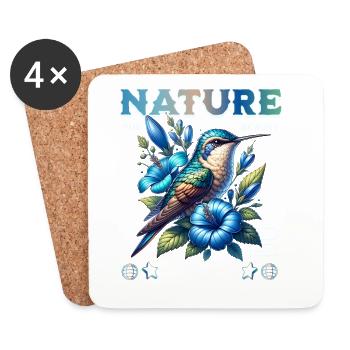 Colibri bleu avec fleurs Art de la nature - Dessous de verre (lot de 4) - blanc - Devant