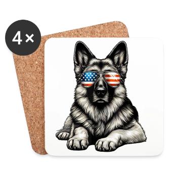 Patriotic Pup with Flag Sunglasses - Coasters (set of 4) - white - Front