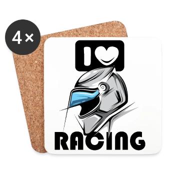J’aime le casque de course Logo de course de moto de voiture - Dessous de verre (lot de 4) - blanc - Devant