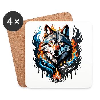 Majestic wolf head surrounded by flames and water - Coasters (set of 4) - white - Front