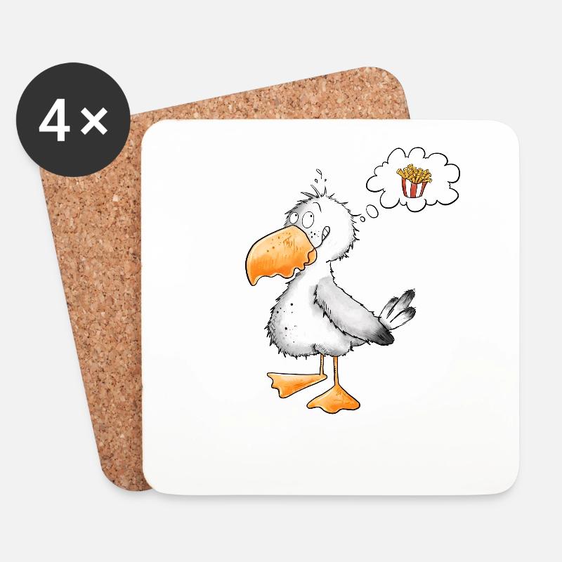 Möwe Will Meer Pommes - Untersetzer (4er-Set) - Weiß