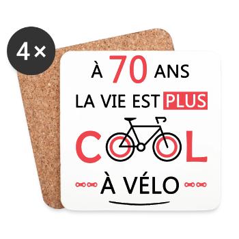 70 ans anniversaire vélo cadeau Vélo 70 Ans - Dessous de verre (lot de 4) - blanc - Devant
