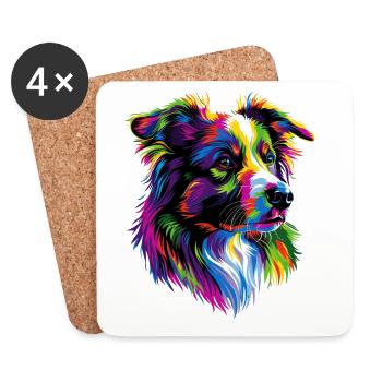 Australian Shepherd Bright Colors Pop Art Aussie - Coasters (set of 4) - white - Front