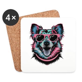 Cooler Retro Hund mit Sonnenbrille Bunte Kunst - Untersetzer (4er-Set) - Weiß - Vorne