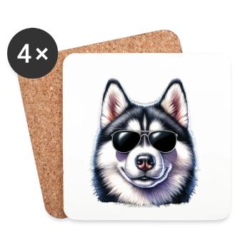Cool husky with sunglasses - Coasters (set of 4) - white - Front