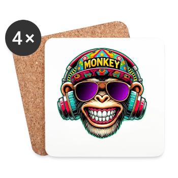 Cooler DJ Monkey Kopfhörer Bunter Retro-Stil - Untersetzer (4er-Set) - Weiß - Vorne