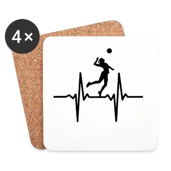 Volleyball Girl Player Funny Heartbeat Line - Coasters (set of 4) - white - Front